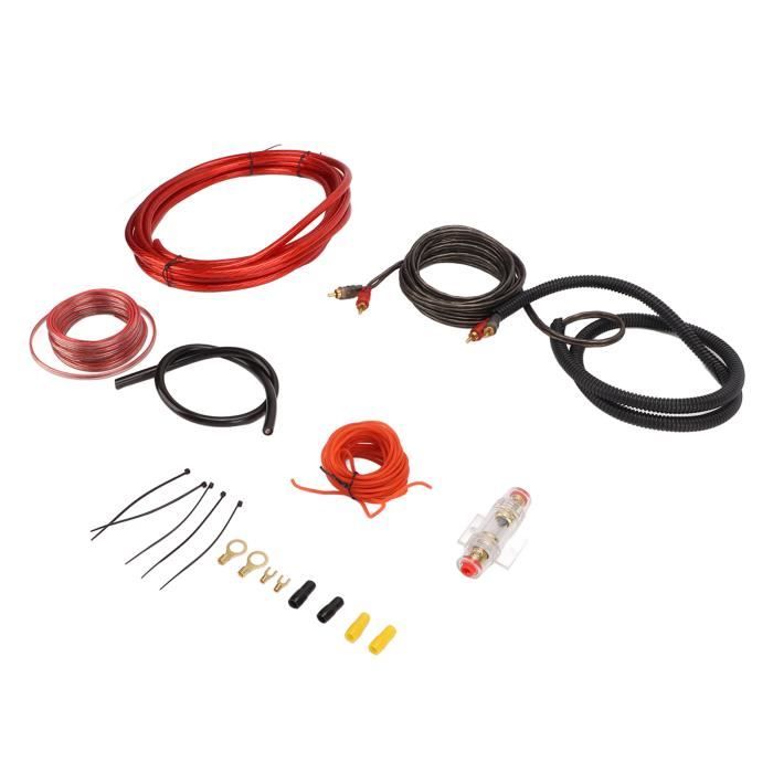 Kit De Câblage Pour Ampli Auto 12 AWG - Câble Rouge 12 Gauge Avec Fusible 15A Et RCA