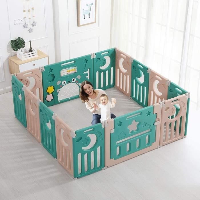 Parc Bebe Plastique Assemblable 14 Panneaux Barriere De Securite Pliable Espaces De Jeux Securises Vert Et Marron 10 Mois A 6 Ans Cdiscount Puericulture Eveil Bebe