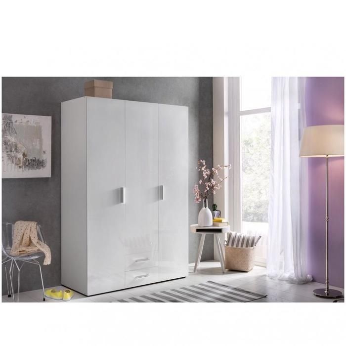 Armoire penderie 3 portes 2 tiroirs MALTA laquée blanc cassé L 120 cm