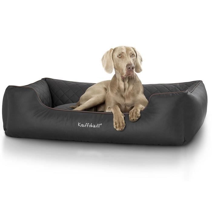Meilleurs prix pour Knuffelwuff Milan Panier, Lit, Coussin, Corbeille pour chien, cuir surpiqué, matelassé, noir XL 105 x 75cm