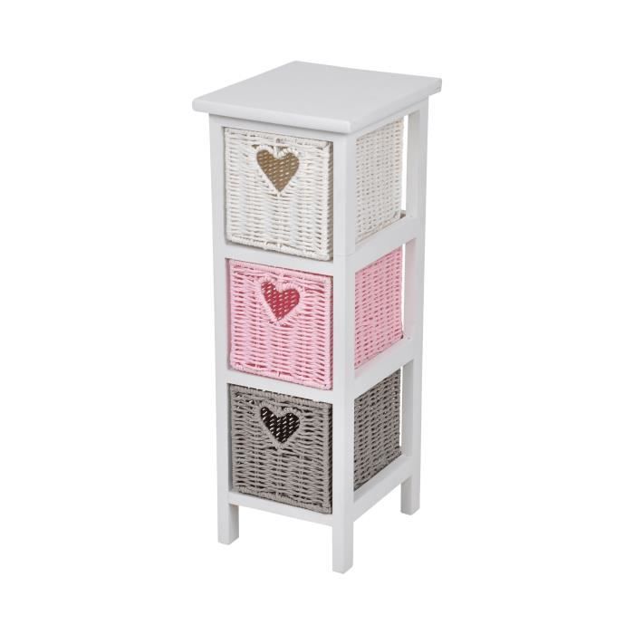 Cdaffaires Meuble Bois Paulownia Mdf 3 Tiroirs Papier Tresse 22 26