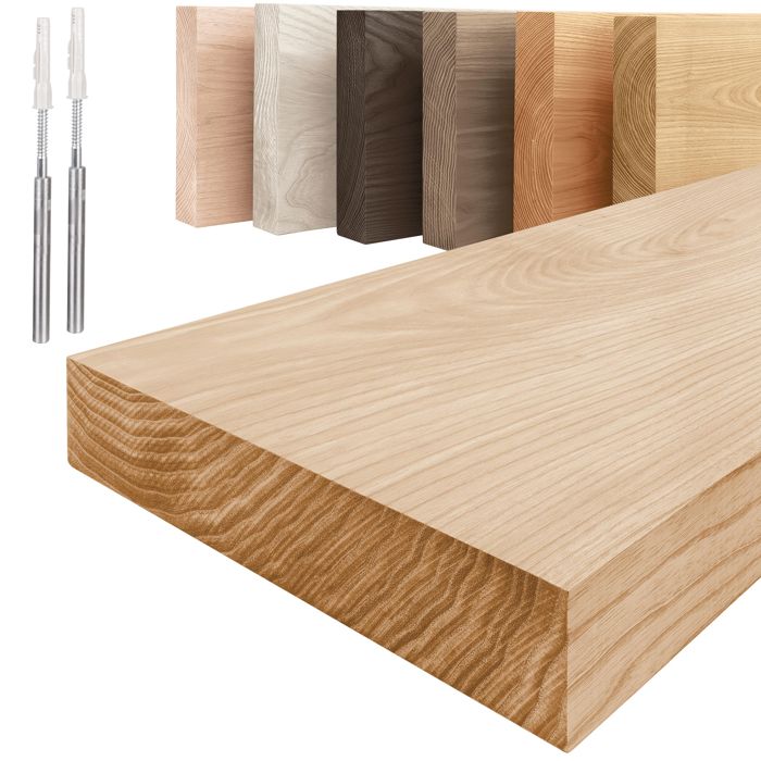 LAMO Manufaktur Étagère flottante murale bois avec fixation invisible Étagère 70 cm largeur Couleur: naturel Bord: droit LAMO Manufaktur Étagère flottante murale bois avec fixation invisible Étagère 70 cm largeur Couleur: naturel Bord: droit