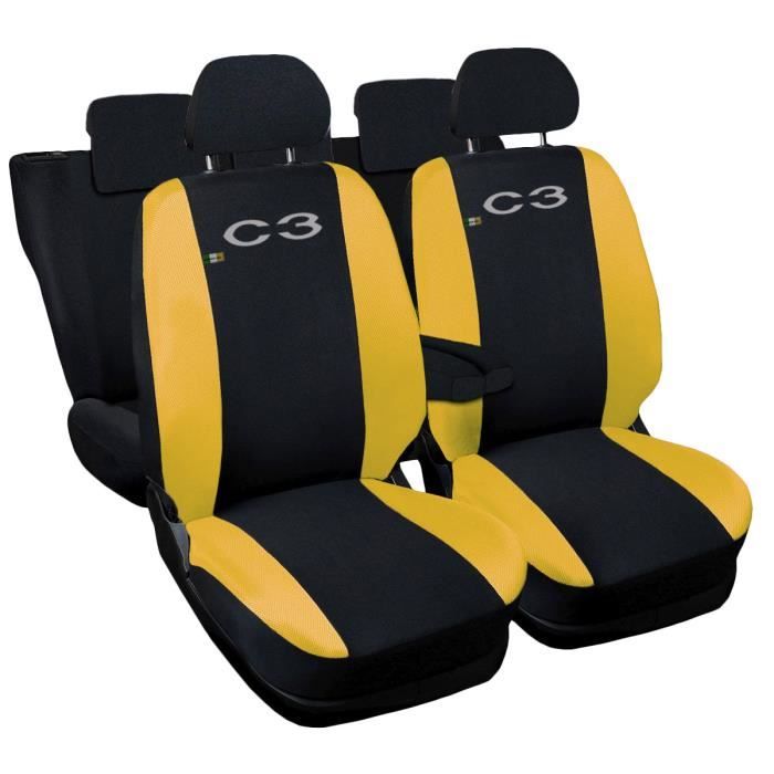 Lupex Shop Housses de siège auto compatibles pour C3 Noir Jaune