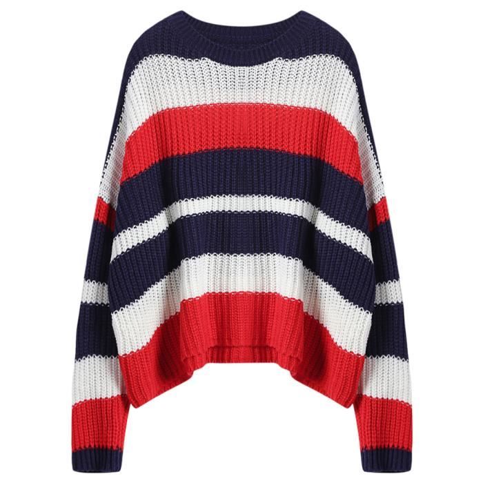 Langstar Pull Raye Chandail Decontracte Taille Unique Femme Rouge Achat Vente Pull Cdiscount