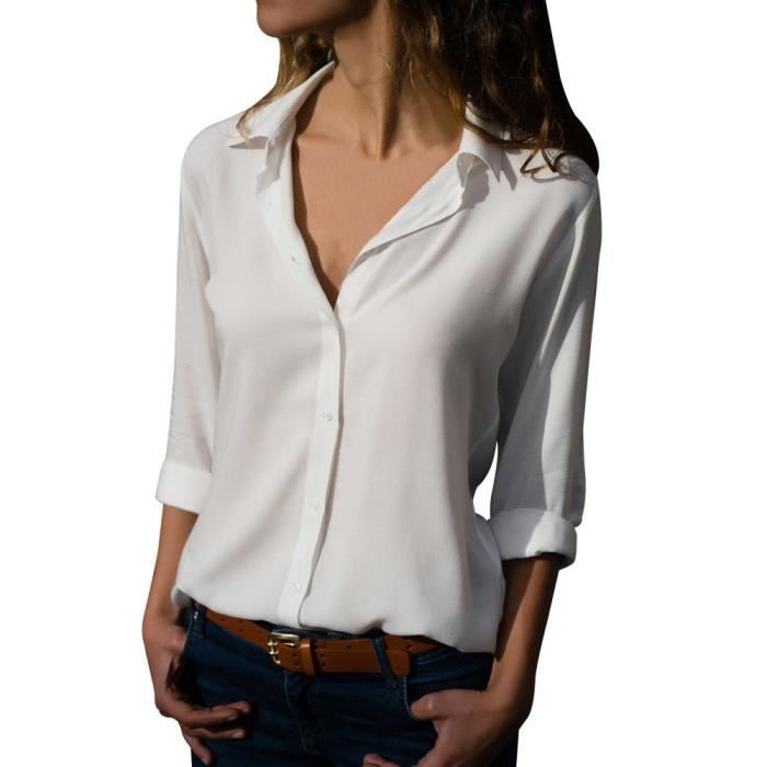 Femmes en mousseline de soie à manches longues dames OL shirt loose Casual  Tops Chemisier blanc Blanc Blanc - Cdiscount Prêt-à-Porter