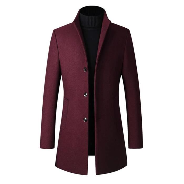 Manteau Homme en Laine Col Montant Trench Coat Classique Slim