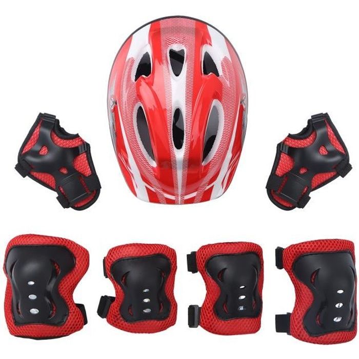 inlzdz 7 Pi ces Kit de Protections pour Enfants Casque de V lo Genouill res Coudi res Prot ge poignet pour Patin Glace Rouge 2