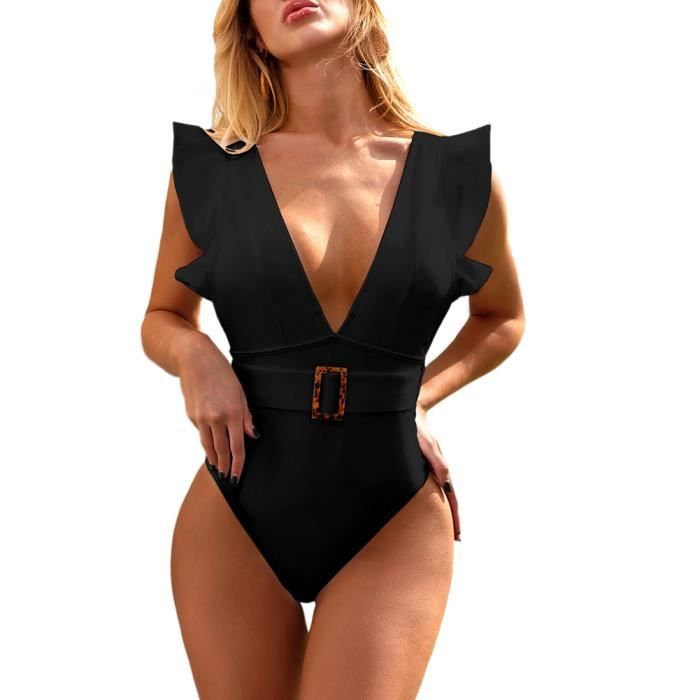 Maillot de Bain Femme Une Piece Col en V Chic Volants Elegant Imprime Halter Sangle d epaule Reglable Bikini de Plage Style 3 Style 3 Cdiscount Pret a Porter