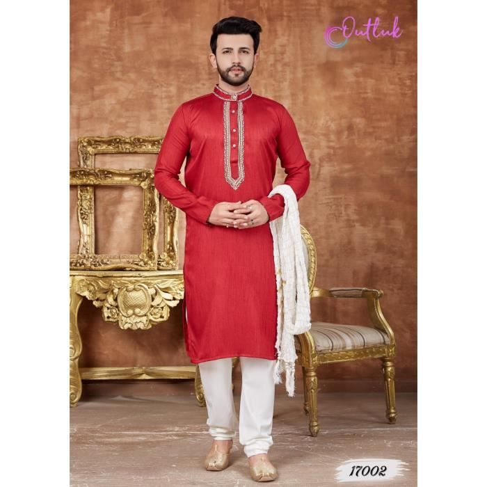 kurta qamis tunique indiens Rouge homme kurti Ahmed déguisement bollywood mariage soirée