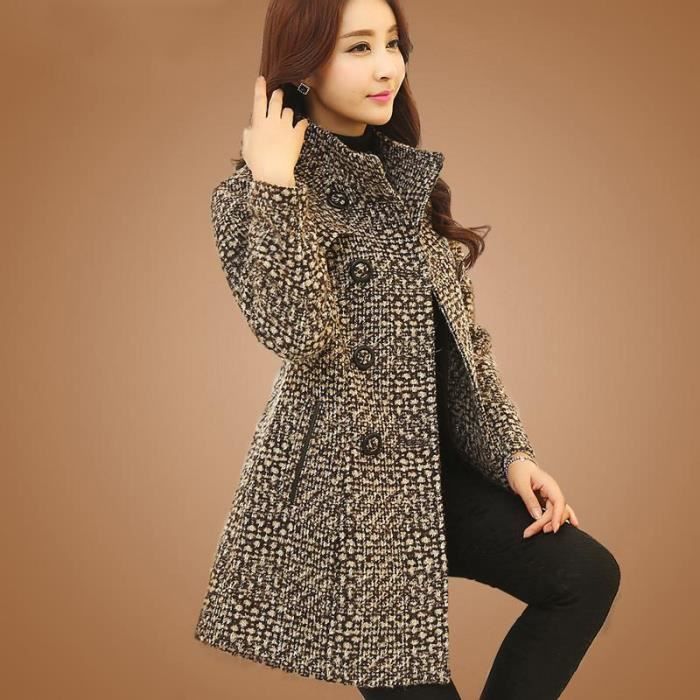 Manteau Manteau en laine melangee pour femme nouveau manteau mode hiver automne elegant mere Plaid de haute Type Kaki Blanc Cdiscount Pret a Porter