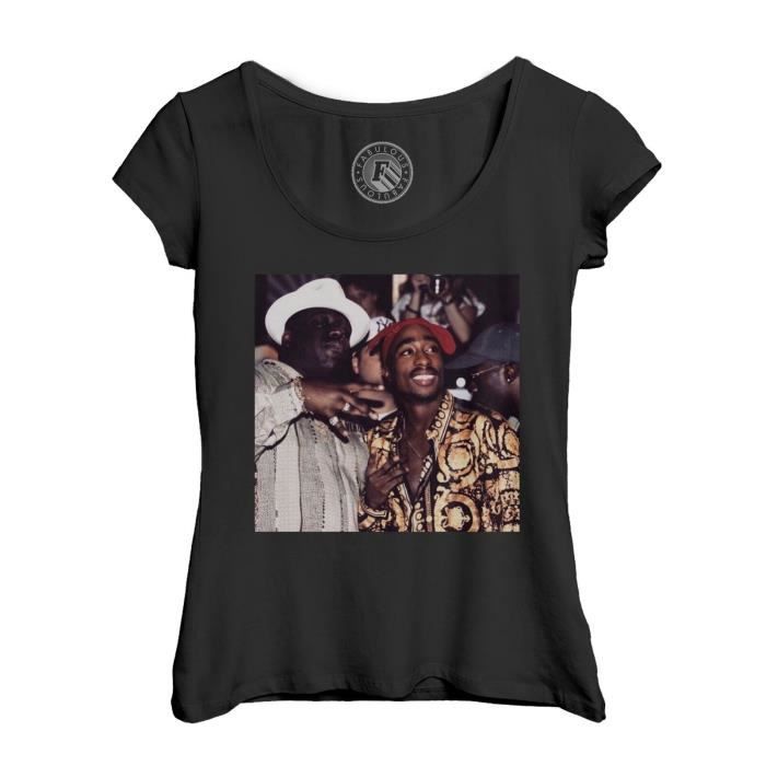 T shirt Femme Col Echancr Noir Tupac Shakur The Notorious Big