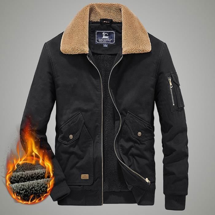 Veste Homme Hiver: Cuir À Revers Zippée Hiver Veste Cuir Sweat Chauffante  Doublé Chaude Noir Veste Manteau Moto Grande Taille Décontracté Et Épaisse