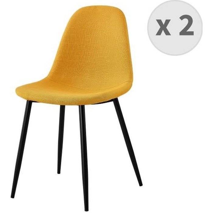 Lot X2 Chaises Orlando Tissu Curry Pieds Metal Noir Jaune Cdiscount Maison