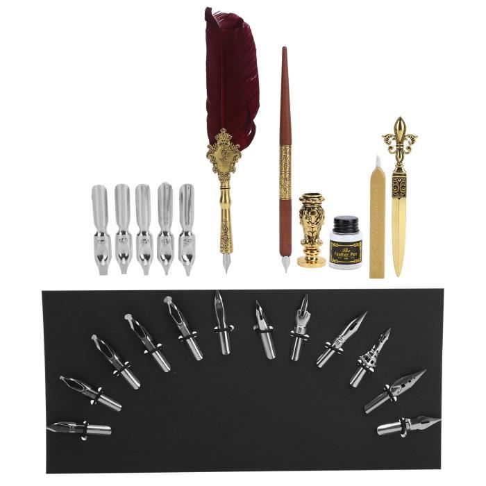 Stylo Plume Métal Pointe Fine 0.38mm - Calligraphie Luxe Avec 10 Cartouches Encre - Cadeau Bureau Ou Étudiant