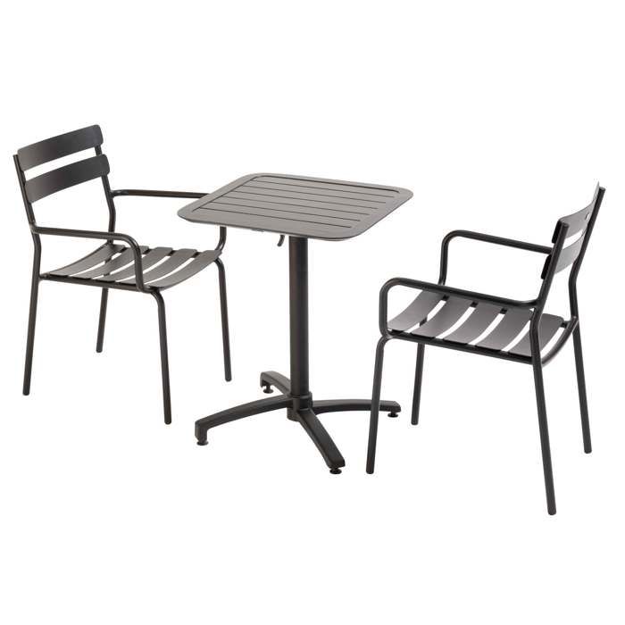 Ensemble table inclinable de terrasse 60 x 60 cm et 2 fauteuils noir Almada - Oviala