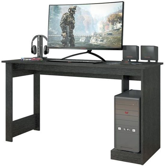 bureau gamer bureau informatique coloris noir - hauteur 75 x longueur 136 x profondeur 54 cm