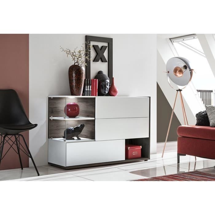 Buffet bahut enfilade KLIS trois portes et trois niches. Coloris blanc. Style design. 120 Blanc