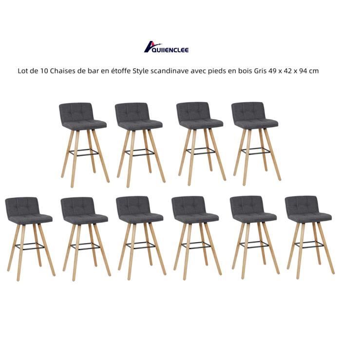 quiienclee lot de 10 chaises de bar en étoffe style scandinave avec pieds en bois gris 49 x 42 x 94 cm