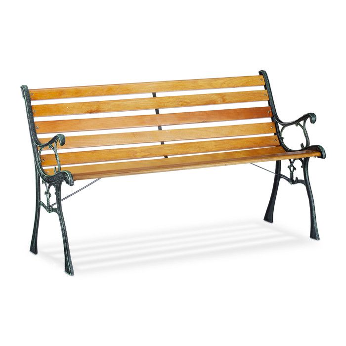 relaxdays banc de jardin, banc extérieur, balcon, 2 places, fonte de fer, lattes en bois, 73,5 x 126 x 52,5 cm, nature -