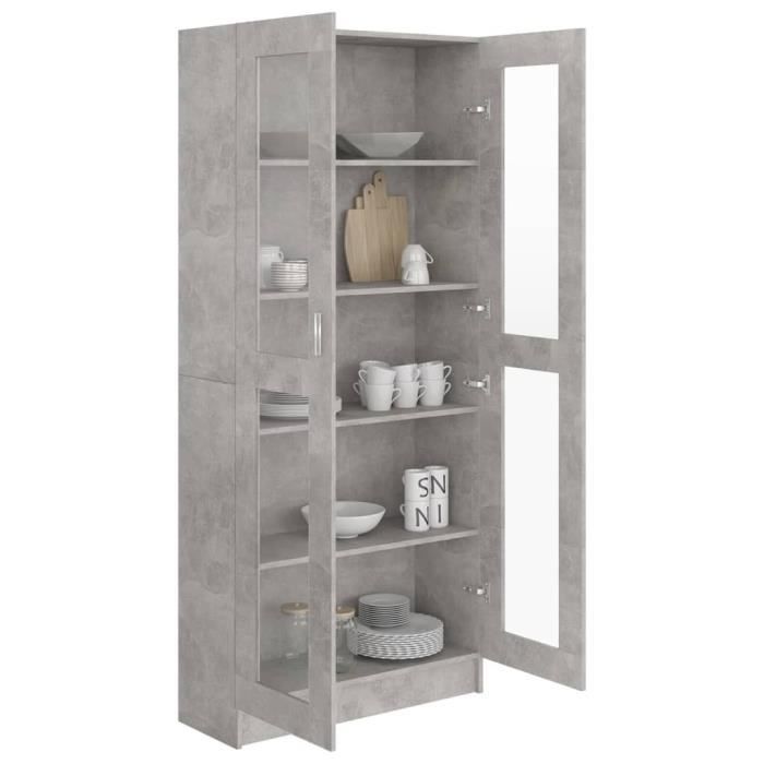 Bibliothèque en Aggloméré - RILLBUS - Armoire à vitrine - 82.5 x 30.5 x 185.5 cm - Gris béton