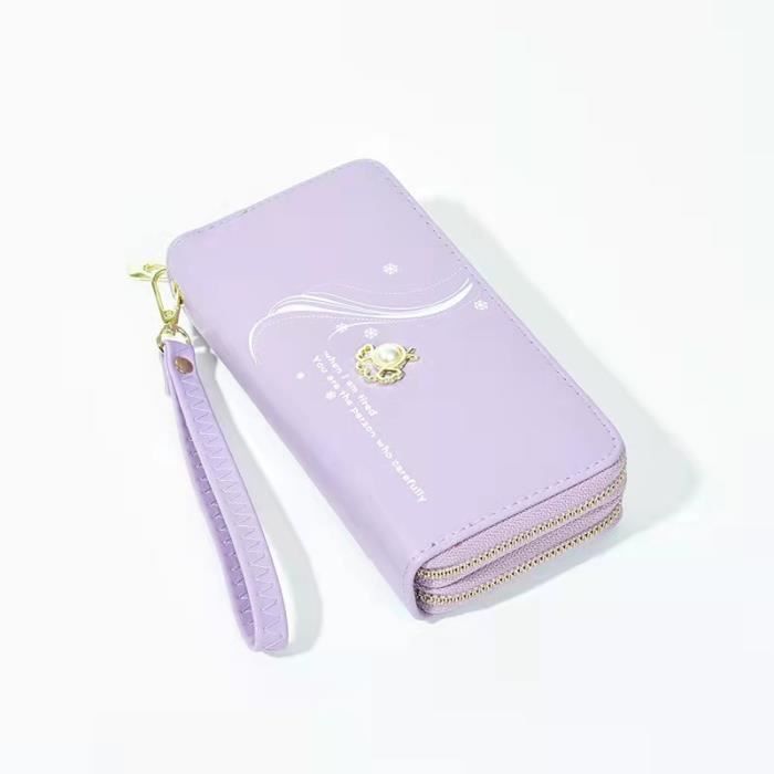 rmega portefeuille femme longue porte cartes porte monnaie à glissière en cuir, grande capacité porte chéquier pour cadeau,violet