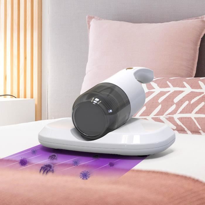 Mini aspirateur Blanc de lit, nettoyeur portable sans fil à filtre lavable, élimination des acariens pour literie et canapé