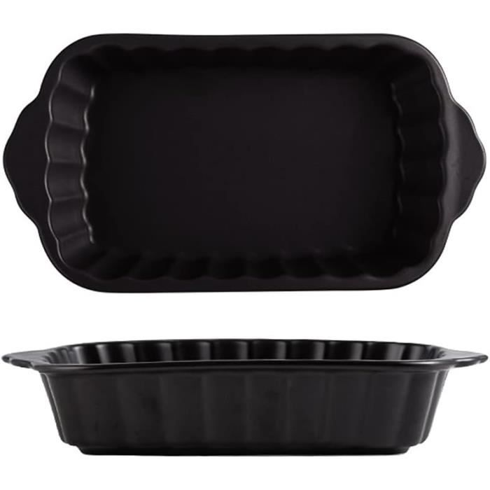 Lot De 2 Plats à Four Céramique Rectangulaires – 23,5 X 13,8 Cm – Noir & Orange, Parfaits Pour Lasagnes Et Gratins