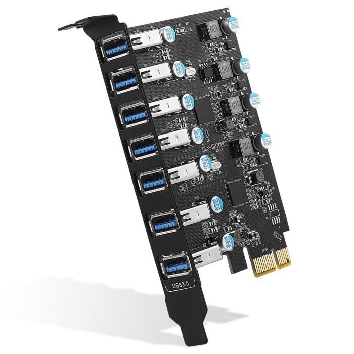 7 Port PCI Express USB 3.0 Expansion Card - PCIE USB Hub Controller For Desktop PC, Supports Windows 11/10/8/7