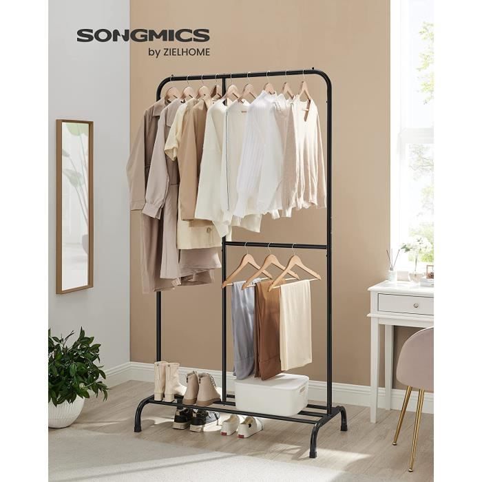 Portant à Vêtements - SONGMICS - Charge 100 kg - Tringle Réglable - Étagère de Rangement - Noir HSR103B01