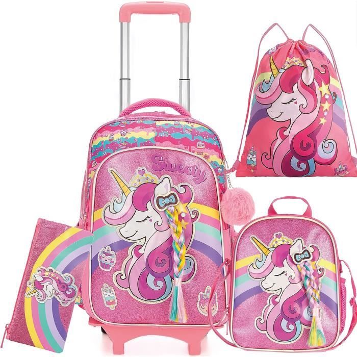 HTgroce Cartable a Roulette Fille Licorne 42cm Sac a Roulette Fille Cartable Fille Cartable a Roulette Fille Primaire 280