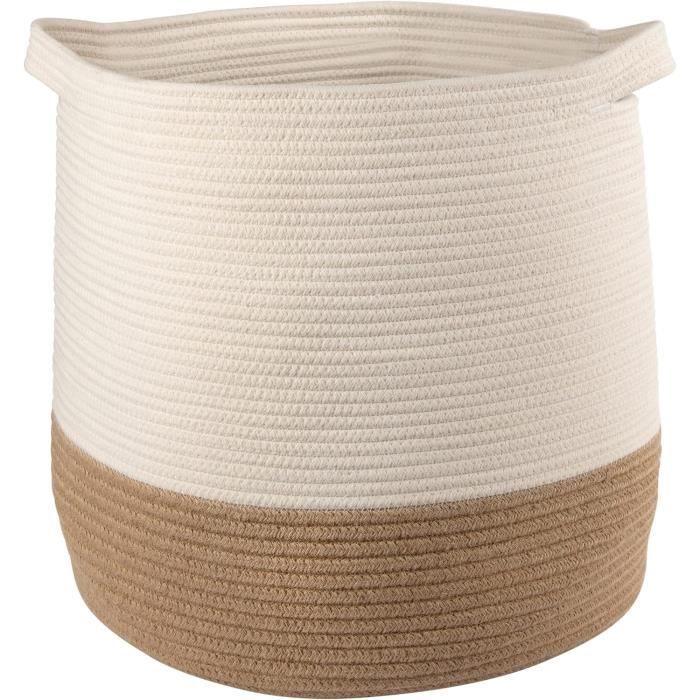 Grand Panier à Linge Tissé En Coton 72L - Blanc, Pour Couvertures, Vêtements, Jouets Et Oreillers