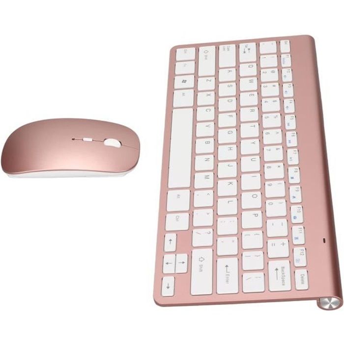 Clavier et souris sans fil – SURENHAP – Or rose – 78 touches – Ergonomique – Bouton muet