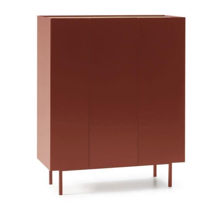 meuble bar 3 portes rouge/chêne - melys - l 95 x l 40 x h 120