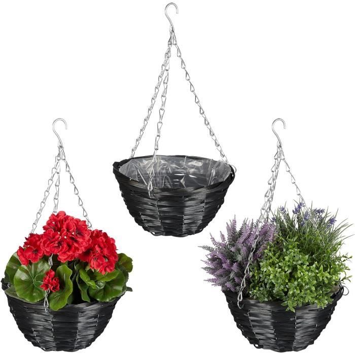 Relaxdays Lot De 3 Suspensions Pour Plantes - Paniers Tressés Osier Brun