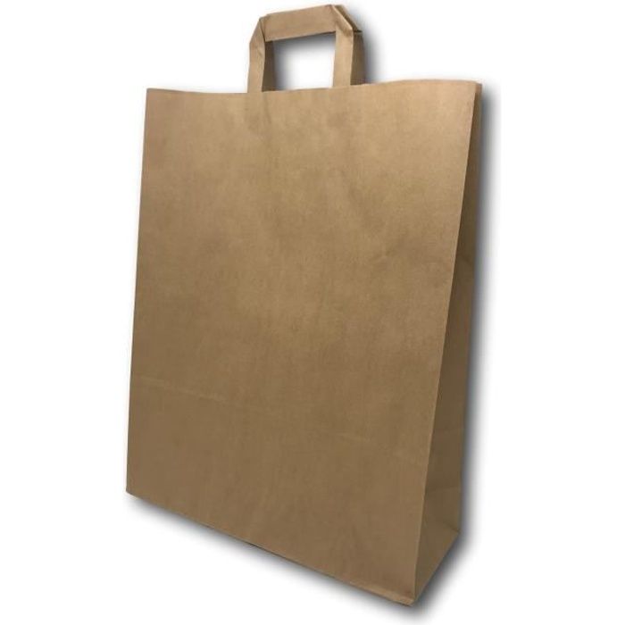Lot De 100 Sacs Cabas Papier Kraft Brun Avec Poignée - 28x10x22 Cm 6L, Résistants Et Écologiques