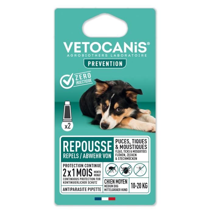 VETOCANIS 2 Pipettes anti-puces et anti-tiques - Pour chien 10-20 kg - 2x 1  mois de protection - Cdiscount