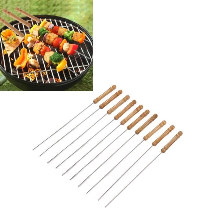 Lot De 10 Brochettes Japonaises Vintage - Manche Bois, Pique Inox - Fabriquées Au Japon