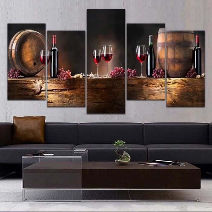 5pcs Tableau Toile Peinture A Huile Vin Rouge De Raisin Art Decor Mural Pour Salon Restaurant Achat Vente Tableau Toile Cdiscount