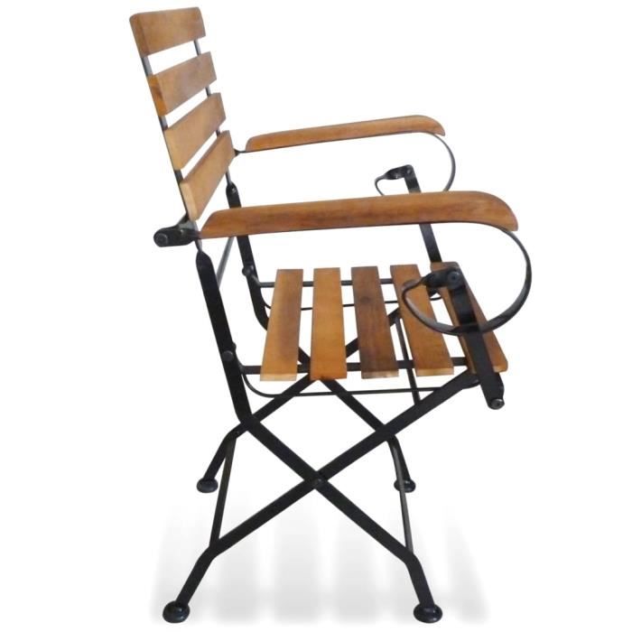 fhe - sièges de jardin - chaises pliables de jardin 2 pcs acier et bois d'acacia solide - yosoo - dx2537