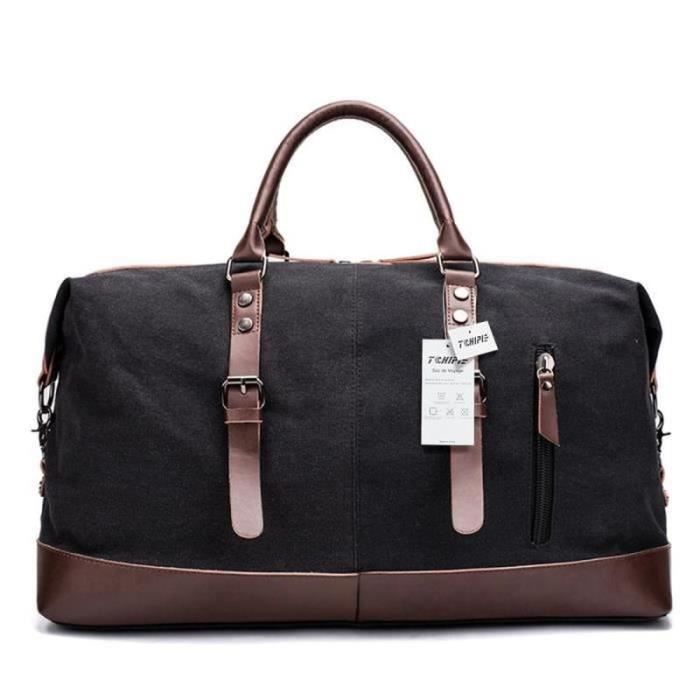 Grand Sac de Voyage Sac Vintage imperm?�able Grande Capacit?� en Toile Couleur Noir 56*32*25 CM