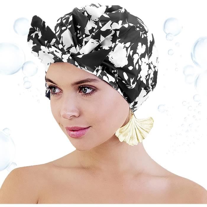 Bonnet de douche pour femme -Bonnet de bain réutilisable avec ruban  élastique - Double couche - Pour toutes les longueurs de cheveux