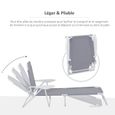 Bain de soleil pliable - transat inclinable 4 positions - chaise longue grand confort avec accoudoirs - métal époxy textilène - dim.-1