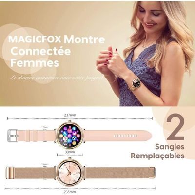 Montre connectée MagicFox Montre connectée femme, bracelet connecté avec  fréquence cardiaque, podometre, écran tactile, suivi de performance -  android, ios
