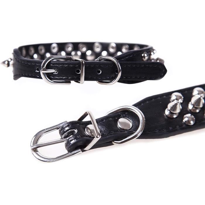 Collier à Pointes Noir Pour Chien Et Chat - Cuir PU, Réglable, Style Punk Avec Rivets