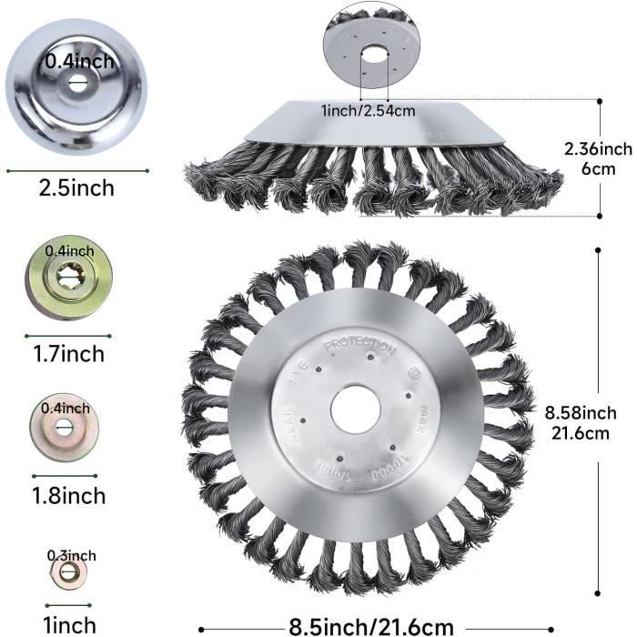 Brosse Débroussailleuse 2 Pièces - Tête De Coupe Fil Acier Pour Éliminer Mauvaises Herbes Et Mousse - 15cm