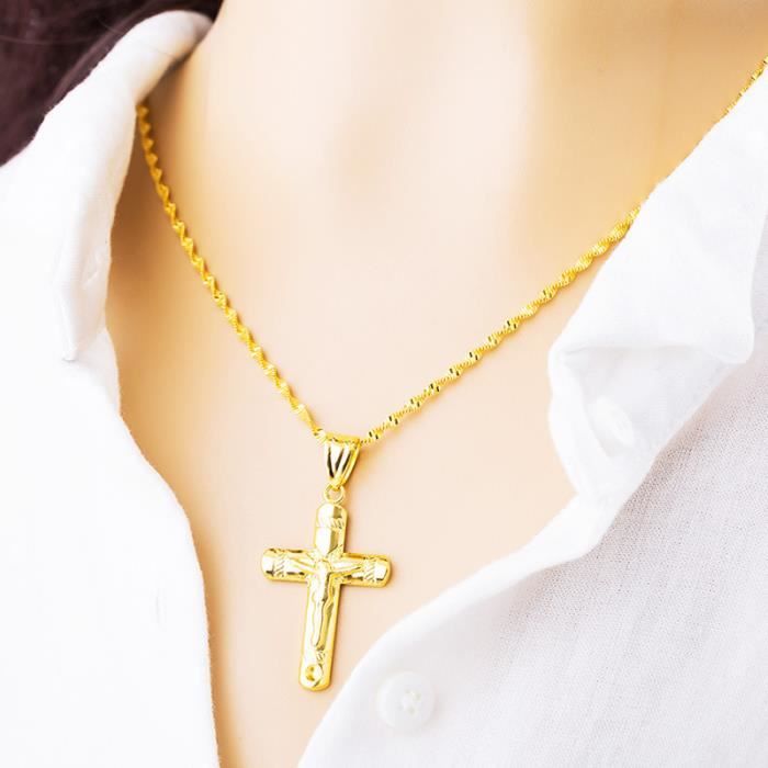 Collier Pour Hommes Or Jaune 18K 750 - Chaîne Avec Croix - 50 Cm - Neuf Avec étiquettes