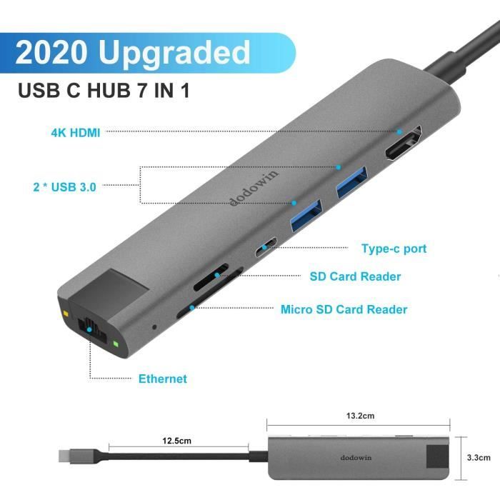 Hub USB C pour MacBook Air m1, 7 en 2 Dual Type C avec Thunderbolt 3 100 W  PD, 4 K HDMI, USB 3.0, lecteur de carte TF-SD, donn[1041] - Cdiscount  Informatique