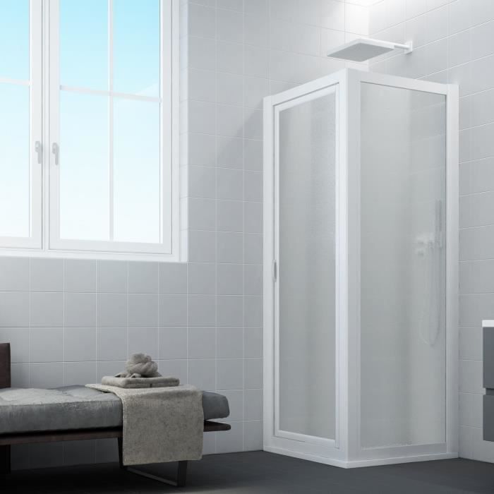 Cabine de Douche - 80 x 80 cm - Chrome - Double Portes Pliantes - avec