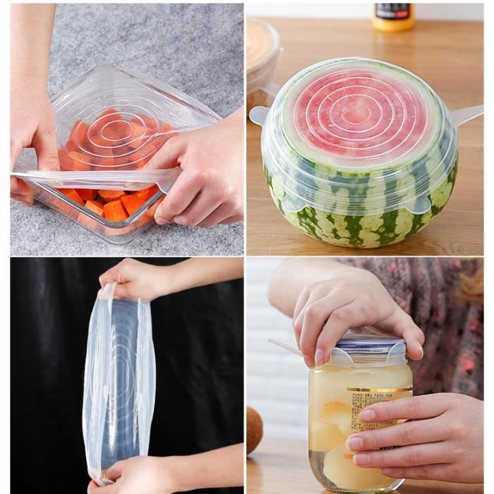 Couvercles En Silicone Alimentaire Réutilisables - Élastiques & Adaptables - Sans BPA - Pour Bocaux & Fruits