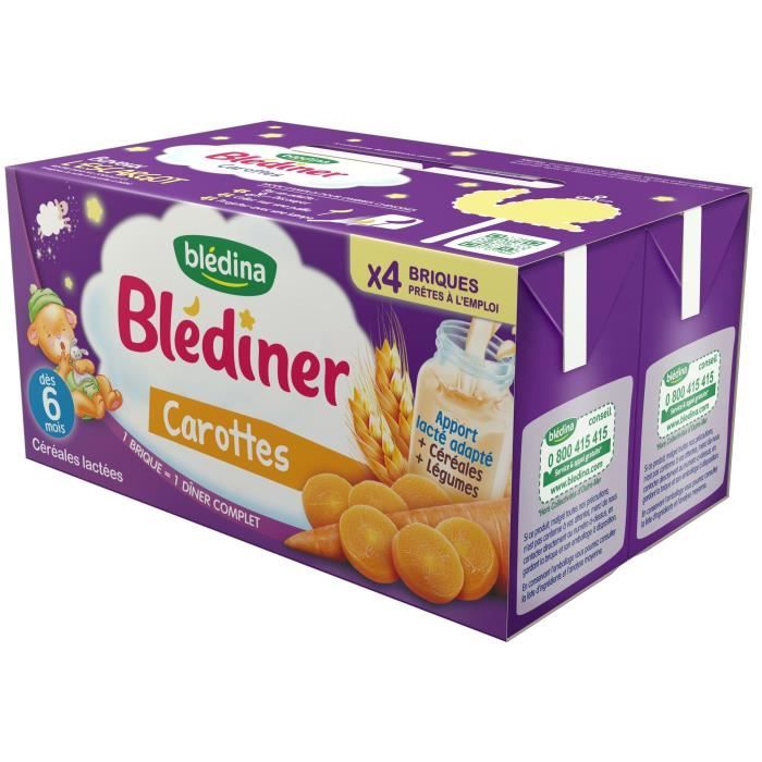 Blédina Blédîner, Céréales bébé Lactées, Carottes, Dès 6 Mois, 250 ml  (Lotx12) : : Epicerie